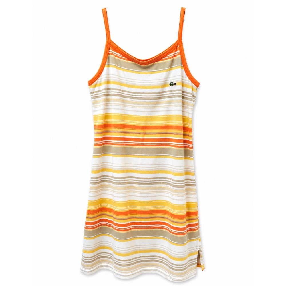 Vintage Lacoste Striped Tank Dress Cover Up Orange Yellow Size Large